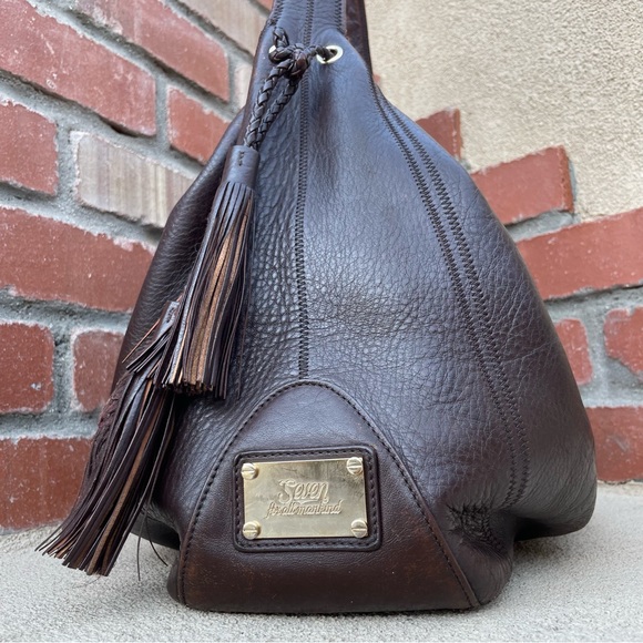 7 For All Mankind 🍂 Cow Hide Leather  Shoulder Hobo Bag in Brown | X-Large - Picture 7 of 14